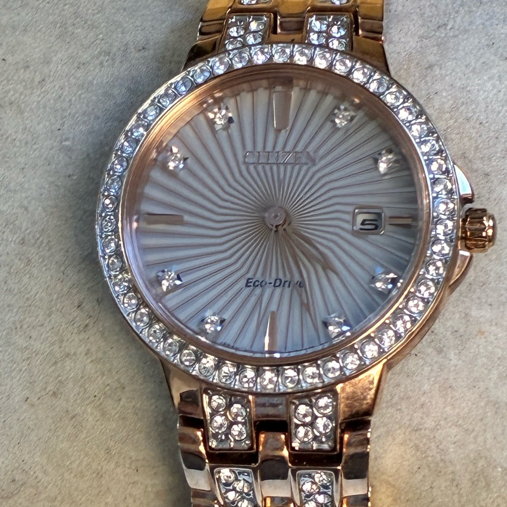 Citizen Rose Gold Crystal Bracelet Watch with Mother-of-Pearl Dial